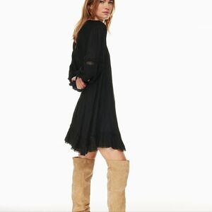 Wilfred Aritzia Tealight Dress Boho Lace Trim Size S Babydoll Black Mini